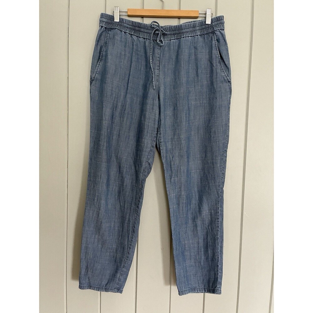 Eileen Fisher Pants M Medium Blue Denim Tencel Cotton Drawstring Crop Ankle